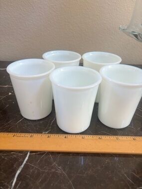 5 Vintage Hazel Atlas 3.5" Translucent White Milk Glass Juice Tumblers